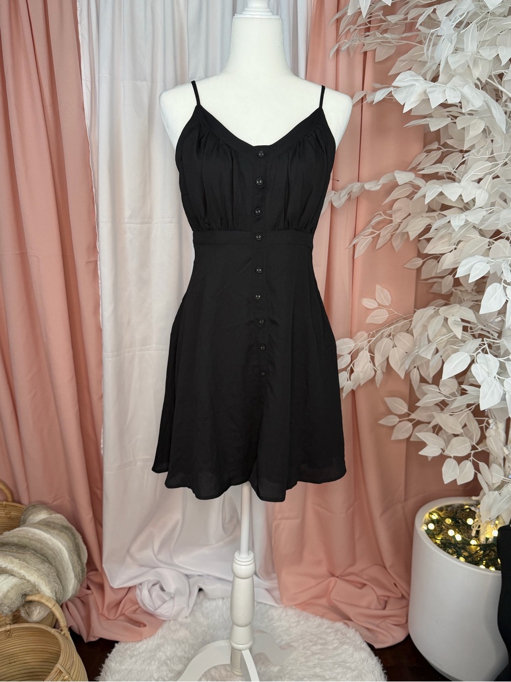 GILLI Black Button Front Fit & Flare Mini Dress Size Small